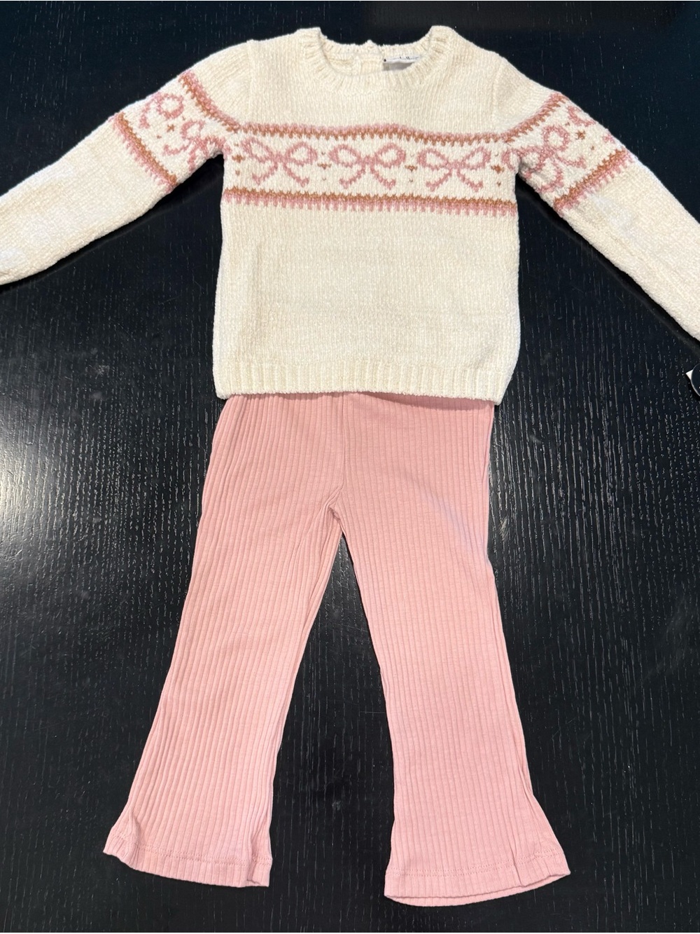 Nicole Miller Cream Knit Sweater with Pink Ribbed Pants